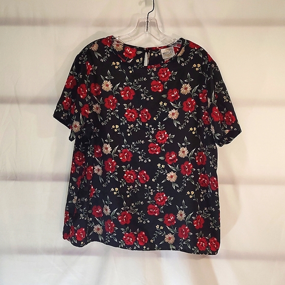 Vintage T.R. Bentley Red Flowered Blouse (XL) - Picture 2 of 12